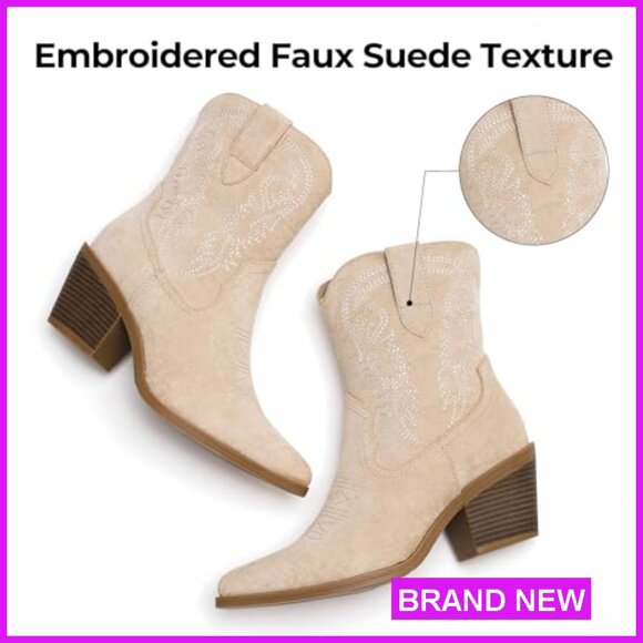 Western Ankle Booties Pointed Toe Embroidery Chic Retro Party Casual Wear - Picture 5 of 7